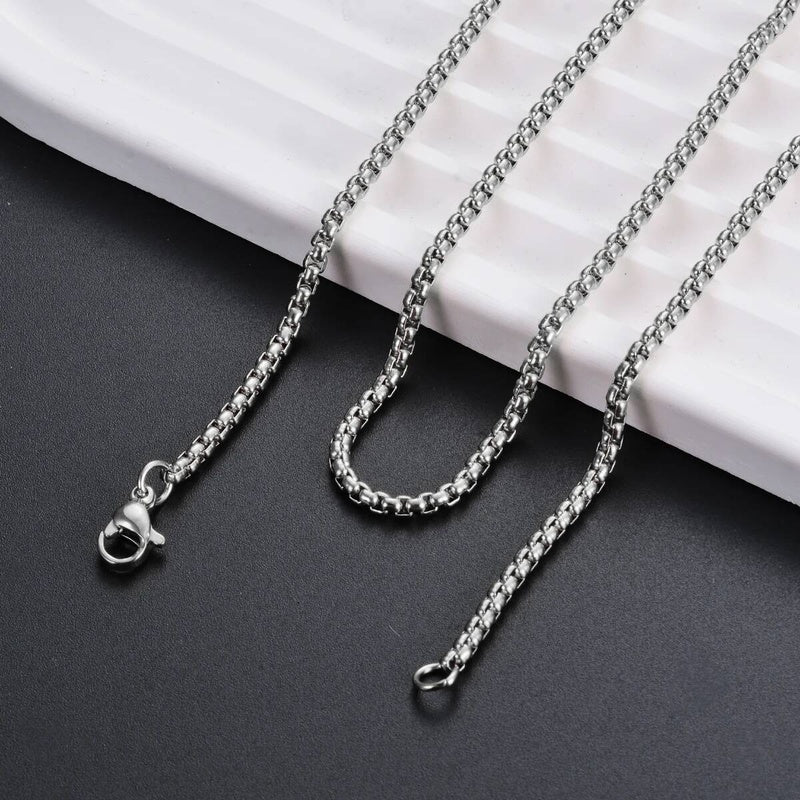 1Pc Square Rolo Stainless Steel Chain Round Box Necklace Men Women Width 2mm-5mm