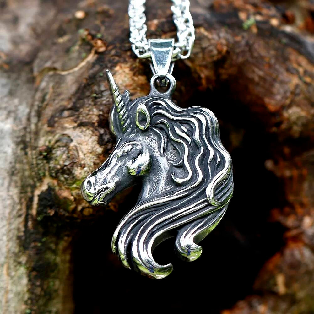 Unicorn Head Pendant – Stainless Steel Fantasy Necklace
