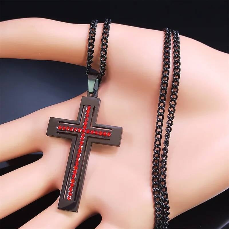 Goth Black Cross 316L Stainless Steel Pendant Chain Necklace For Men Women Jewelry Accessories