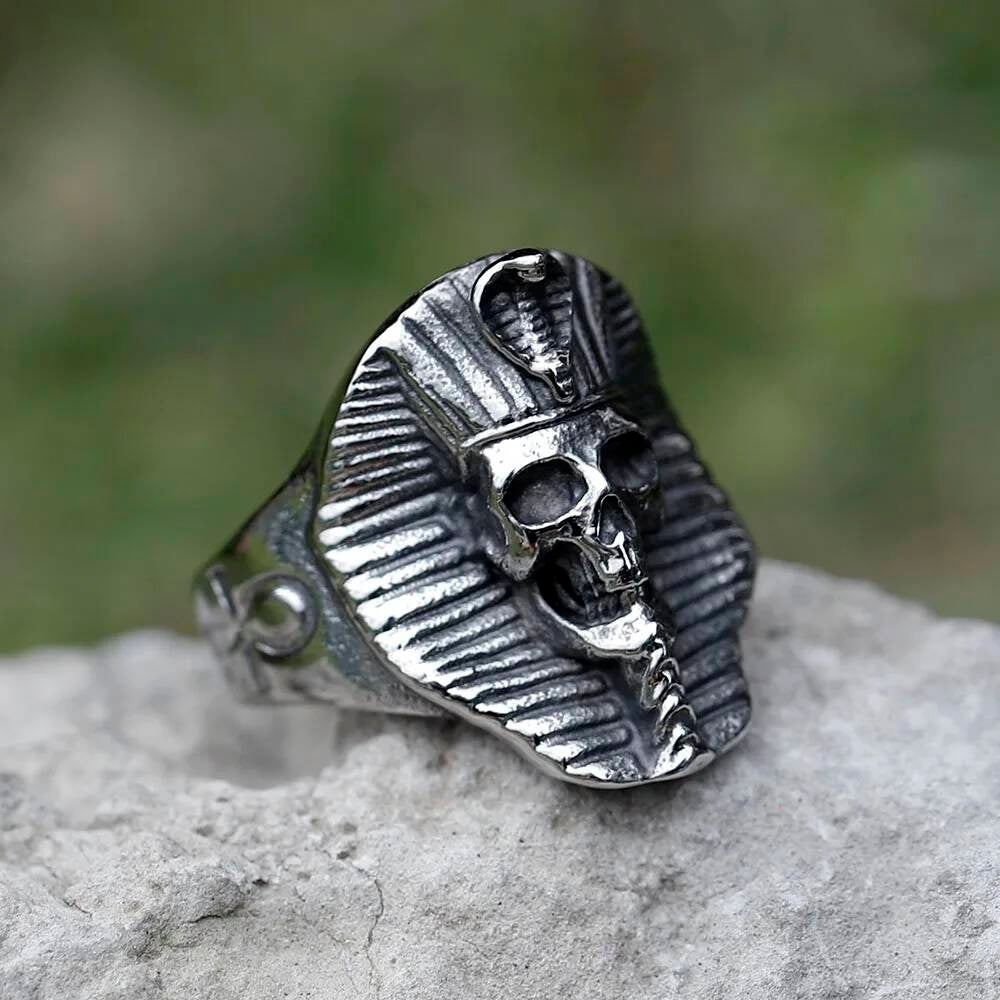 Egyptian Pharaoh Skull RING Punk Horned Jewelry