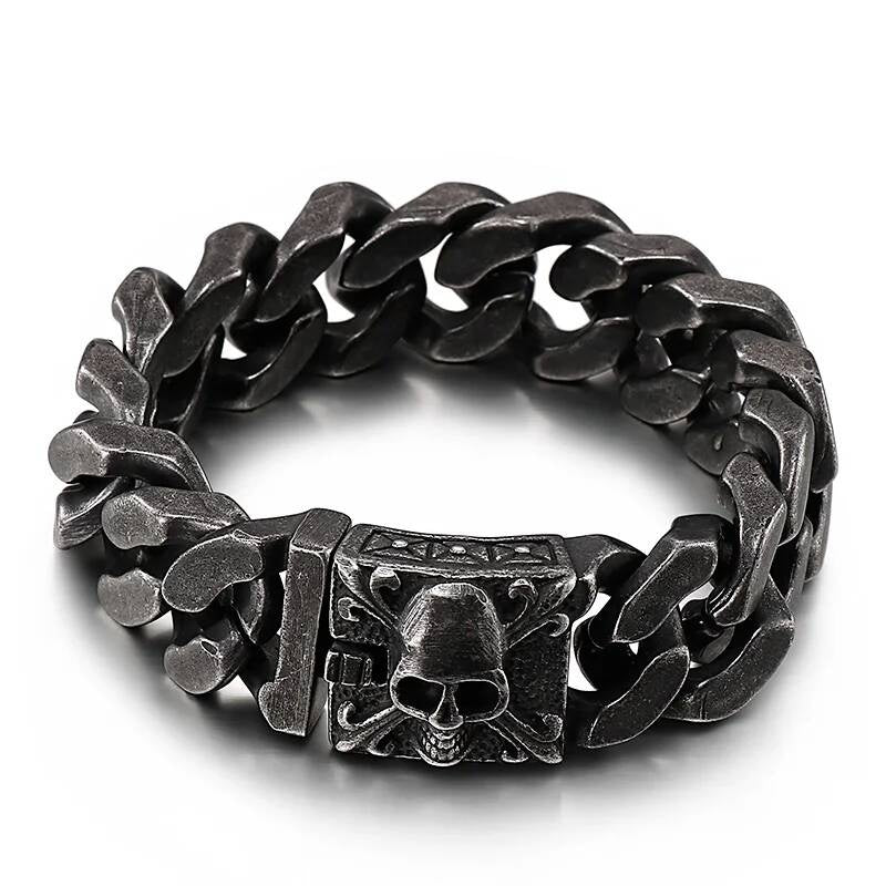 20mm Big and Heavy Chunky Cuban Chain Bracelet Men With Devil Ghost Skull Charm Vintage Magical Jewelry Best Gift For Friends Vintage Black Color