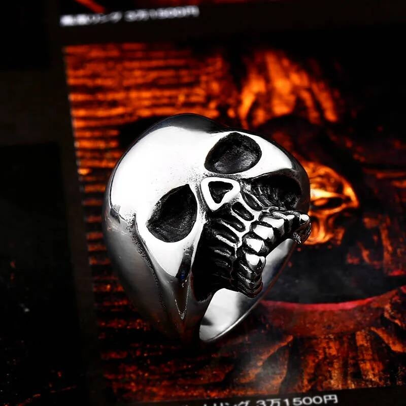 Skeleton Skull Ring – 316L Stainless Steel Punk Biker Statement Band