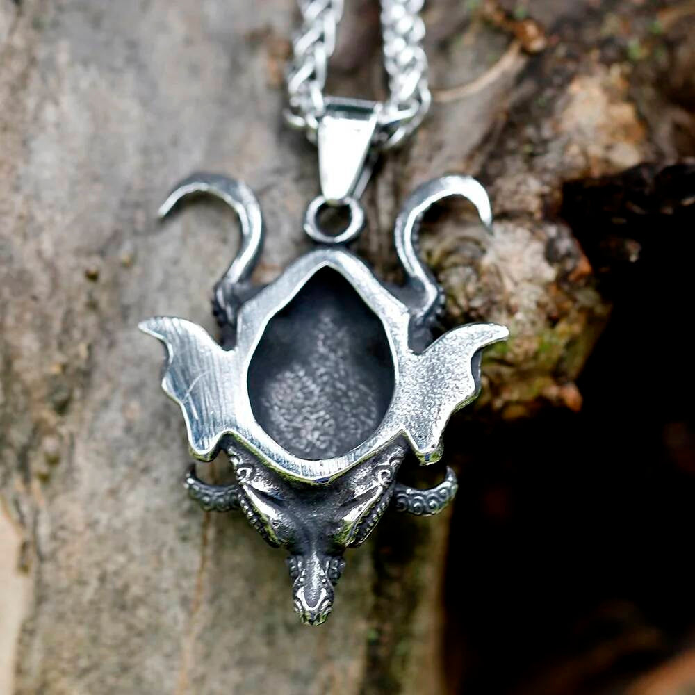 Demon Mask Pendant Necklace – Gothic Stainless Steel Oni Jewelry