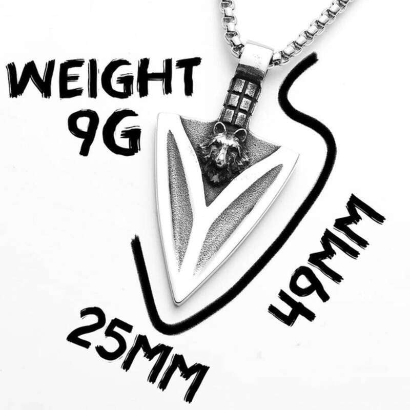 Wolf Head Arrowhead Pendant – Norse Stainless Steel Warrior Necklace