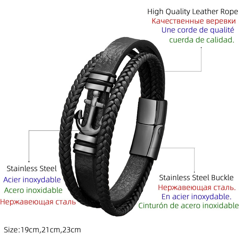 Black Braided Leather Bracelet with Green Jade Beads - Stylish Multi-Layer Magnetic Clasp Jewelry for Casual Wear and Gifts