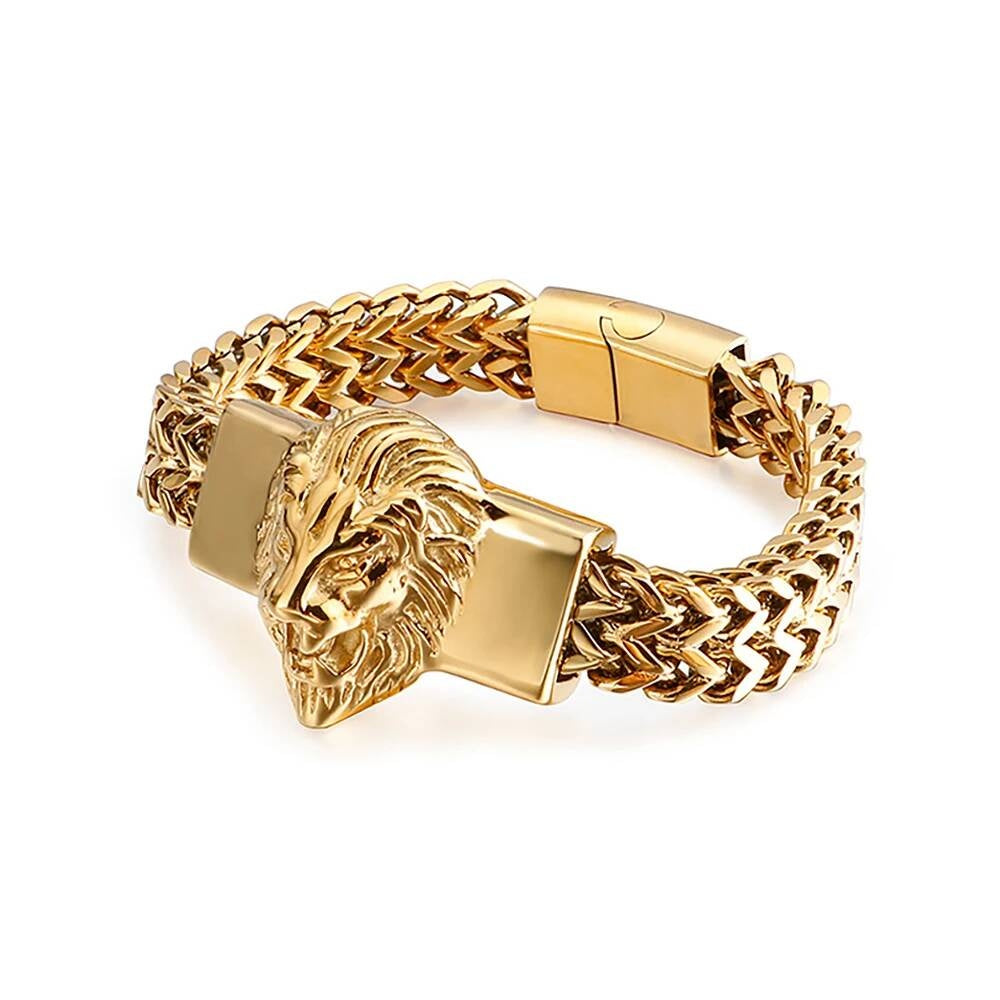Lion Head Stainless Steel Chain Bracelet – Bold King of the Jungle Jewelry Style B
