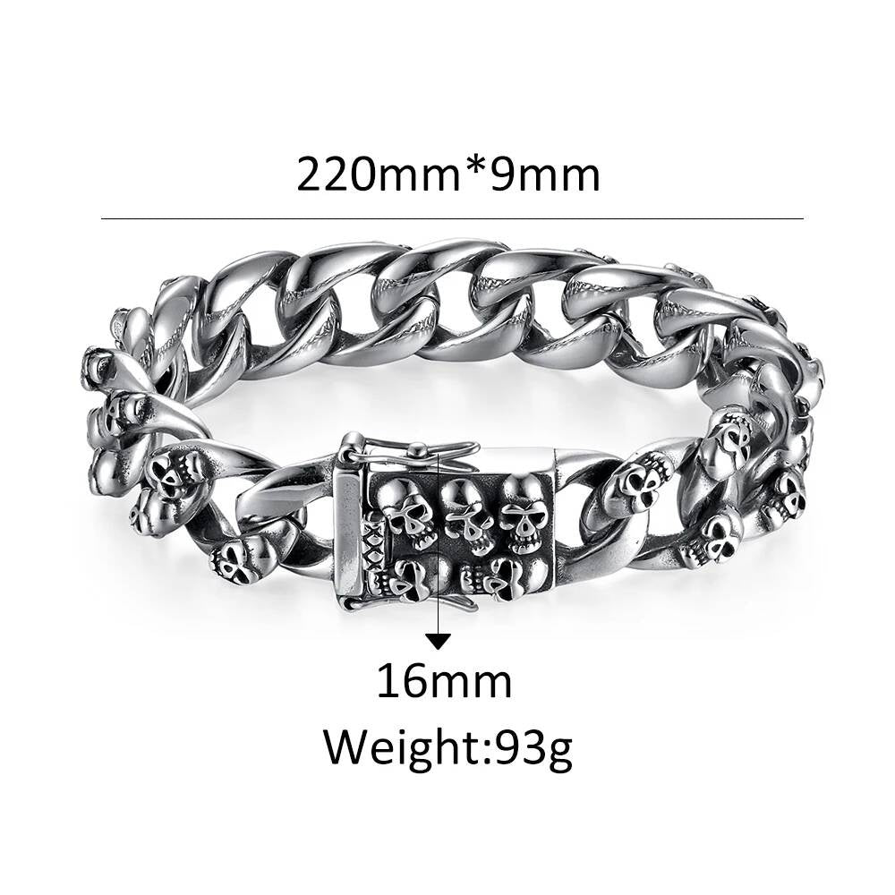 Heavy Skull Chain Bracelet for Men Gothic Punk Rock Biker Jewelry 316L Stainless Steel Cuban Link