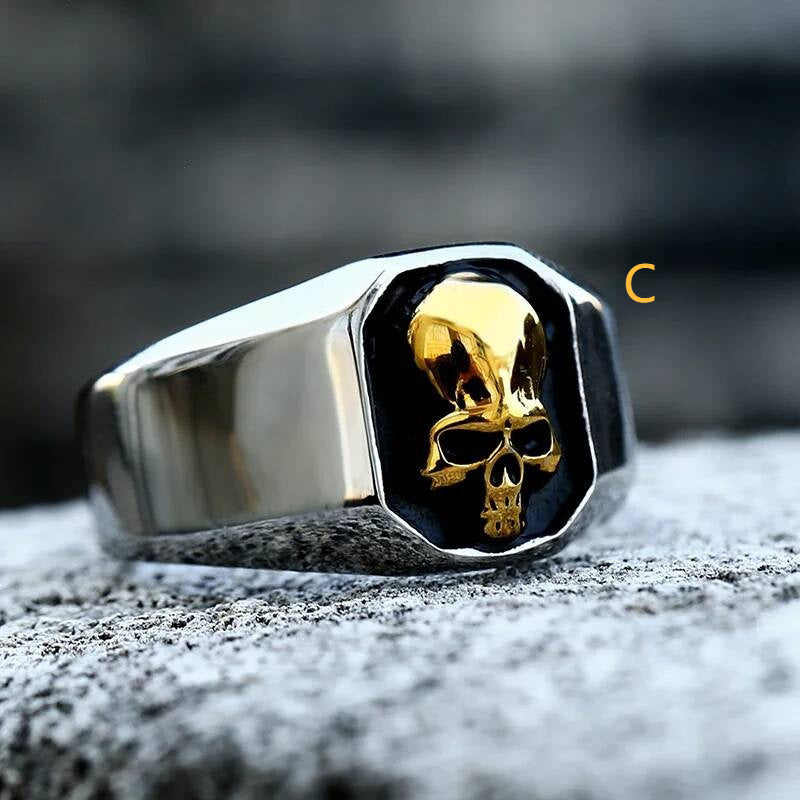 316L Stainless Steel Skull Crossbones Ring Gothic Punk Biker Jewelry