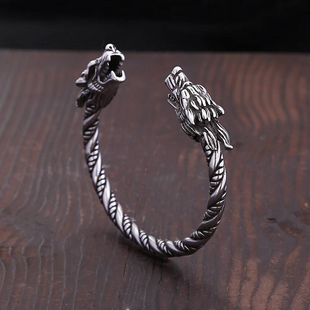 Viking Dragon Head Torque Bracelet – Twisted Stainless Steel Cuff