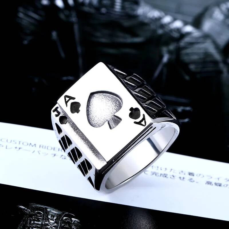Ace & Spade Ring – 316L Stainless Steel Poker-Style Statement Band