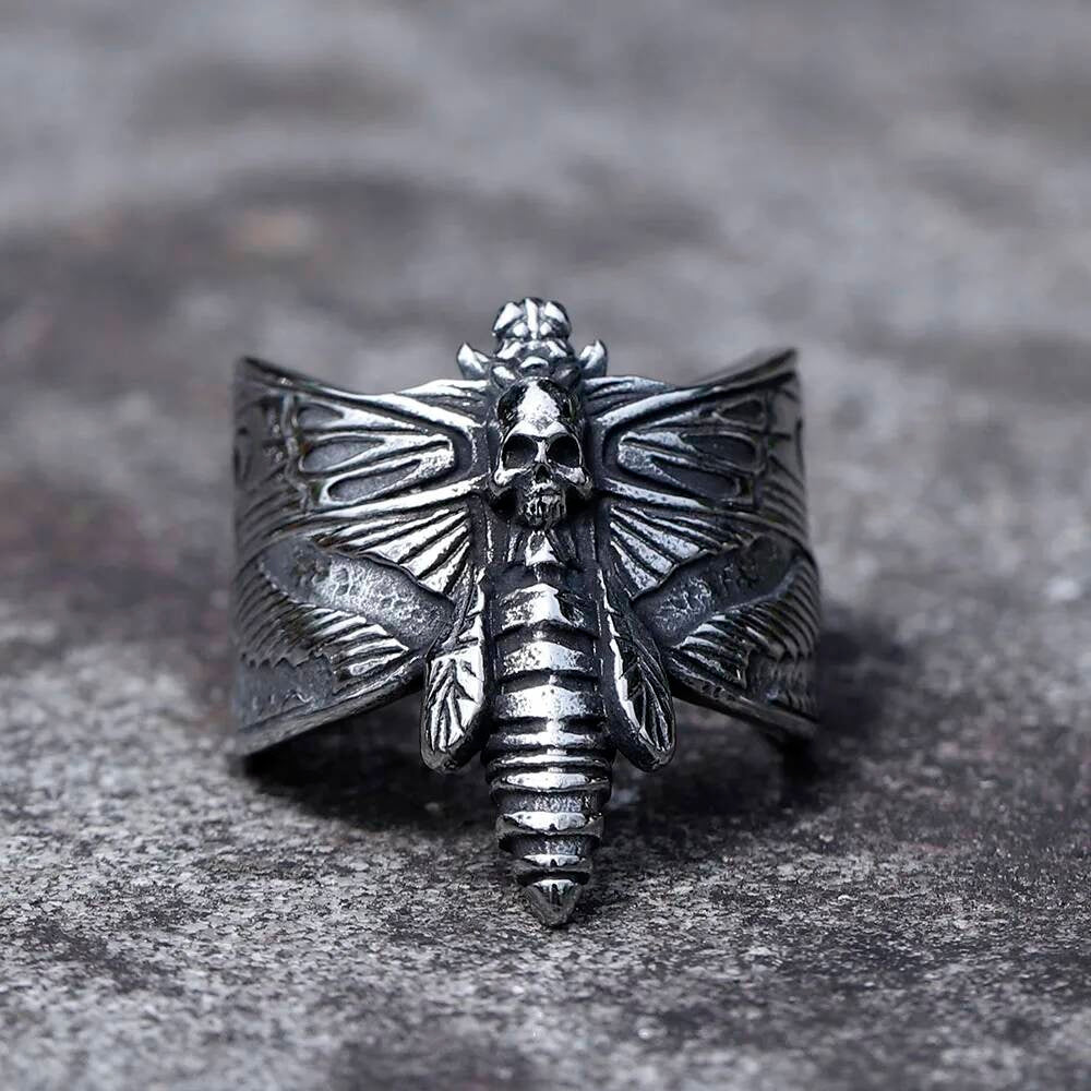 Butterfly Skull Pattern Ring - Gothic Stainless Steel Punk Jewelry