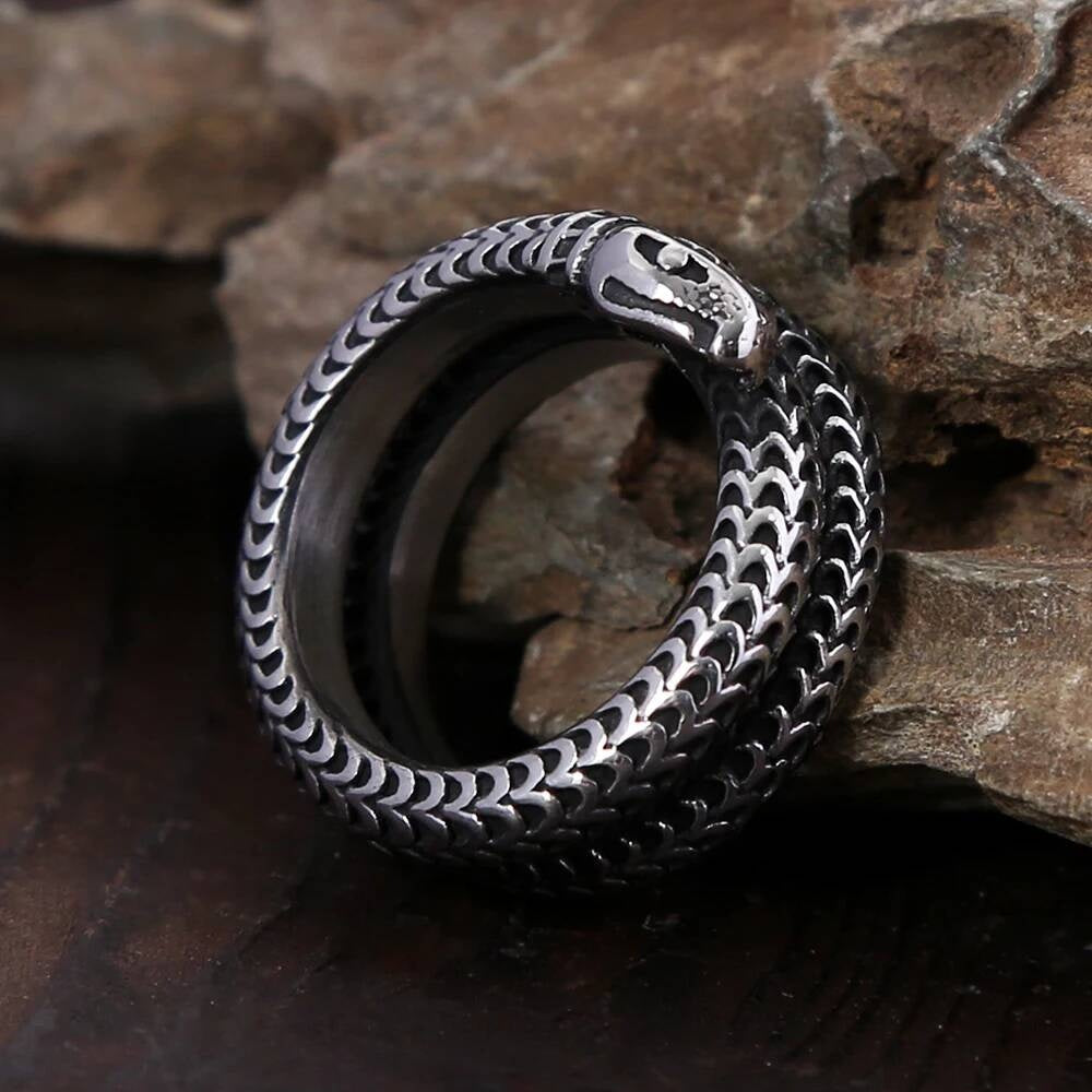 Vintage Viking Snake Ring – 316L Stainless Steel Gothic Biker Amulet Band