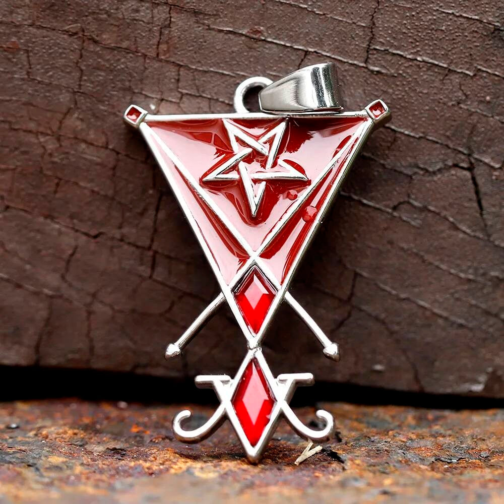 316L Stainless Steel Red Triangle Symbol Pendant Necklace for Men