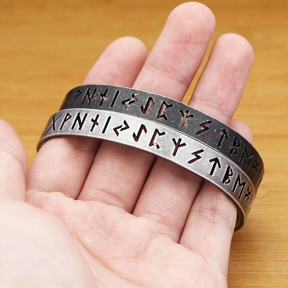 Viking Rune Stainless Steel Cuff Bracelet – Norse Mythology Jewelry for Men