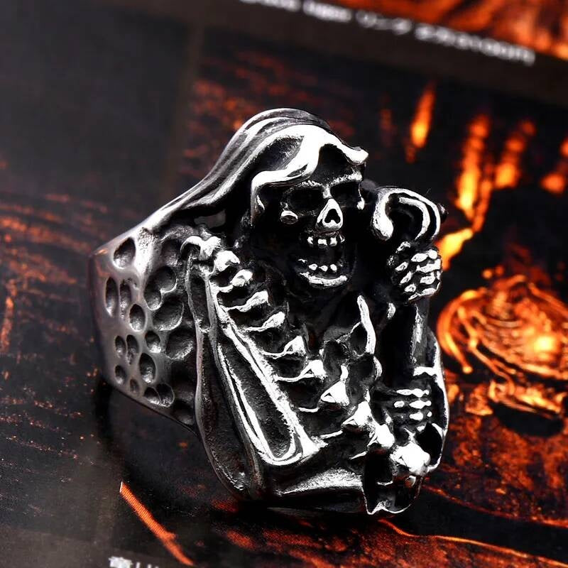 Death Skull Scythe Ring - Hell Devil Gothic Punk Stainless Steel Jewelry