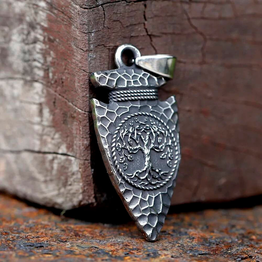 Tree of Life Shield Pendant Necklace – Stainless Steel Symbol of Strength and Growth