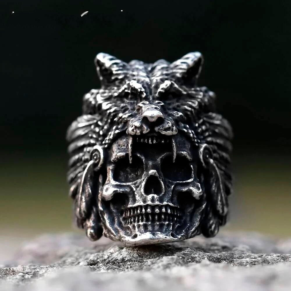 Skull Wolf Head Ring 316L Stainless Steel Punk Fashion Jewelry for Men part gold