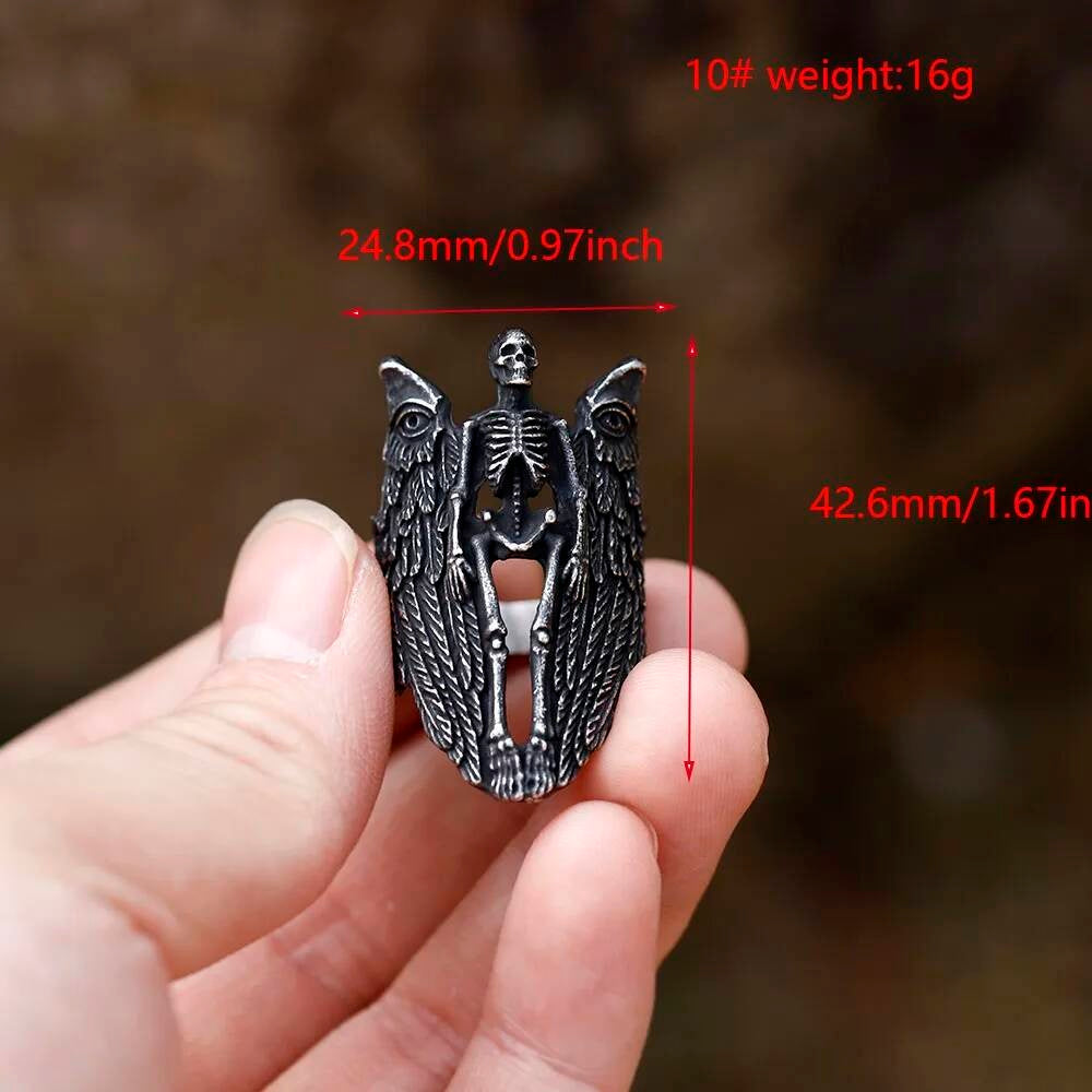 Angel Wing Skull Ring - Viking Aegishjalmur Stainless Steel Gothic Jewelry
