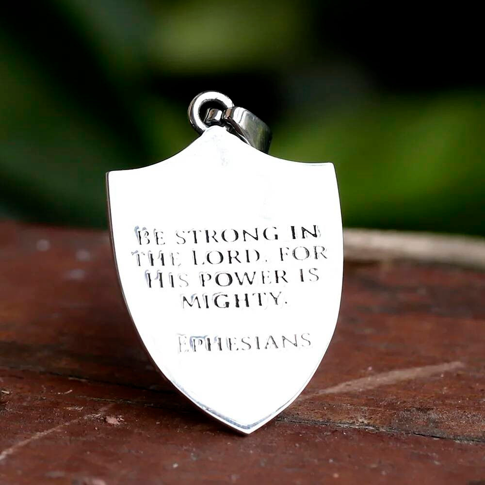 Angel Warrior Shield Pendant – 316L Stainless Steel Men’s Amulet Necklace