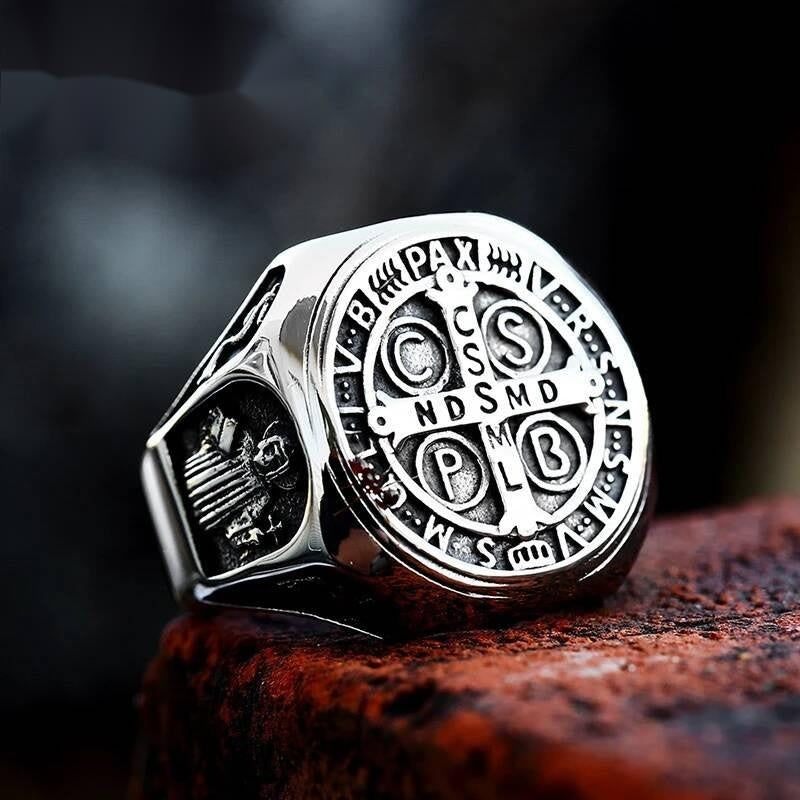316L Stainless Steel St. Benedict Cross Ring Vintage Religious Band