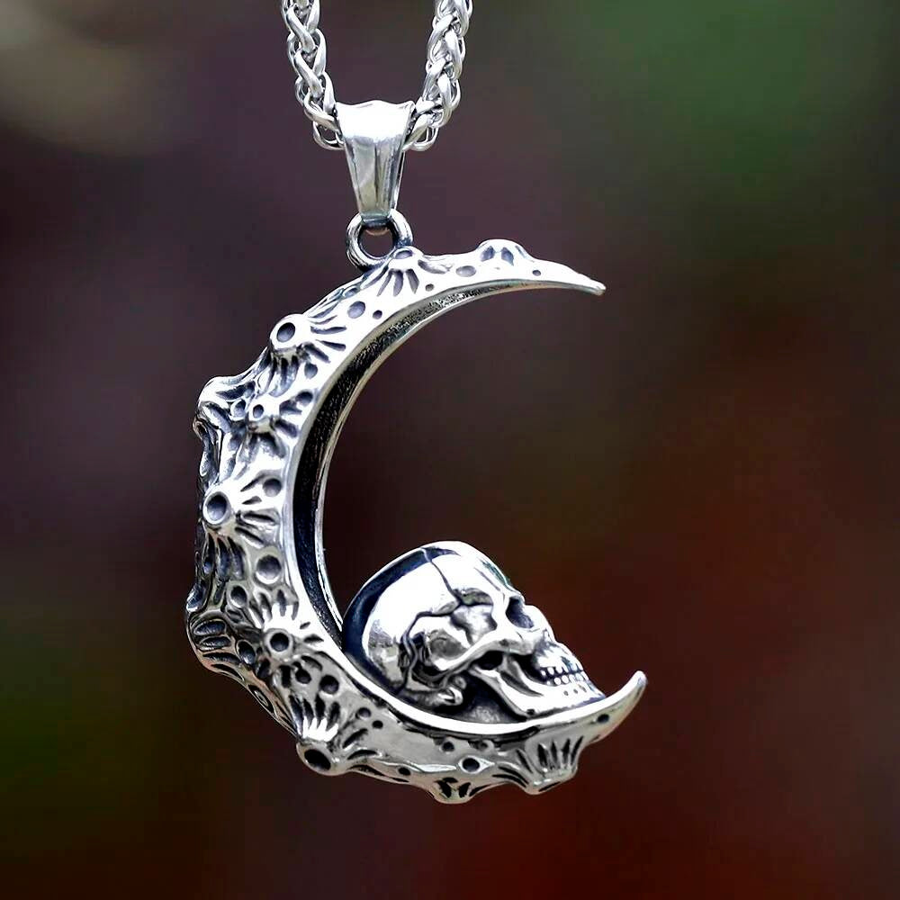Skeletons in Coffin Pendant Necklace, Gothic Silver Jewelry with Death and Love Symbolism LP-1172 CN