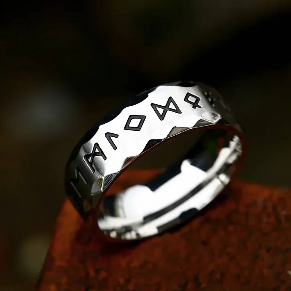 Vintage Viking Rune Ring – 316L Stainless Steel Unisex Norse Amulet Style D