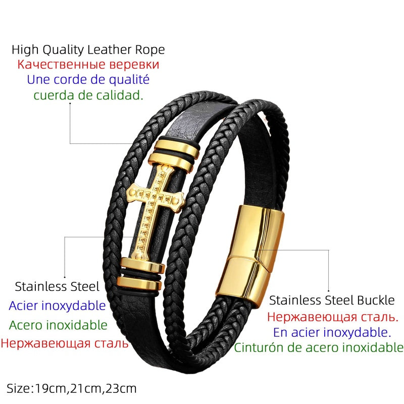 Black Braided Leather Bracelet with Green Jade Beads - Stylish Multi-Layer Magnetic Clasp Jewelry for Casual Wear and Gifts