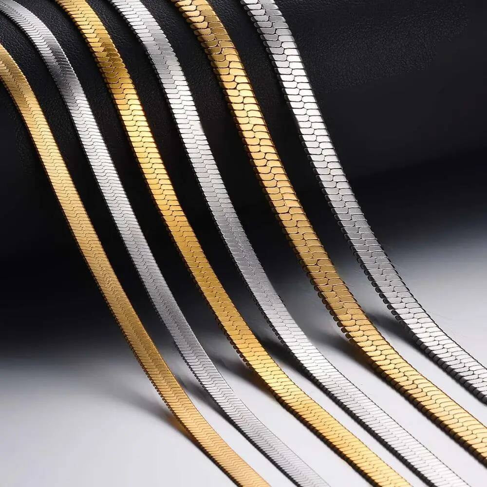 1 piece Width 4mm/5mm/6mm Stainless Steel Flat Snake Chain Necklace Jewelry for Men Women Not allergic