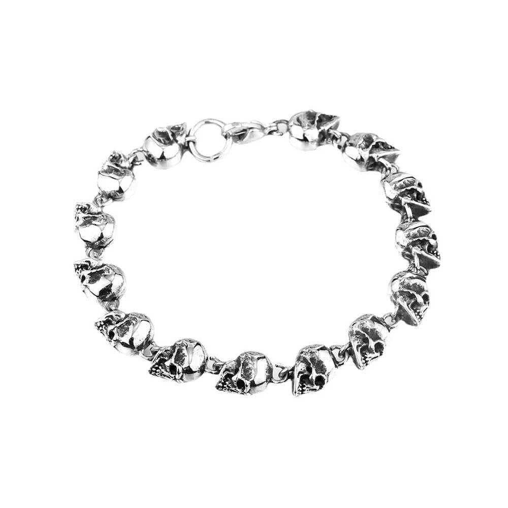 Men’s Gothic Skull Chain Bracelet – Heavy 316L Stainless Steel Punk Biker Jewelry, Rocker Style Link Bracelet Style A