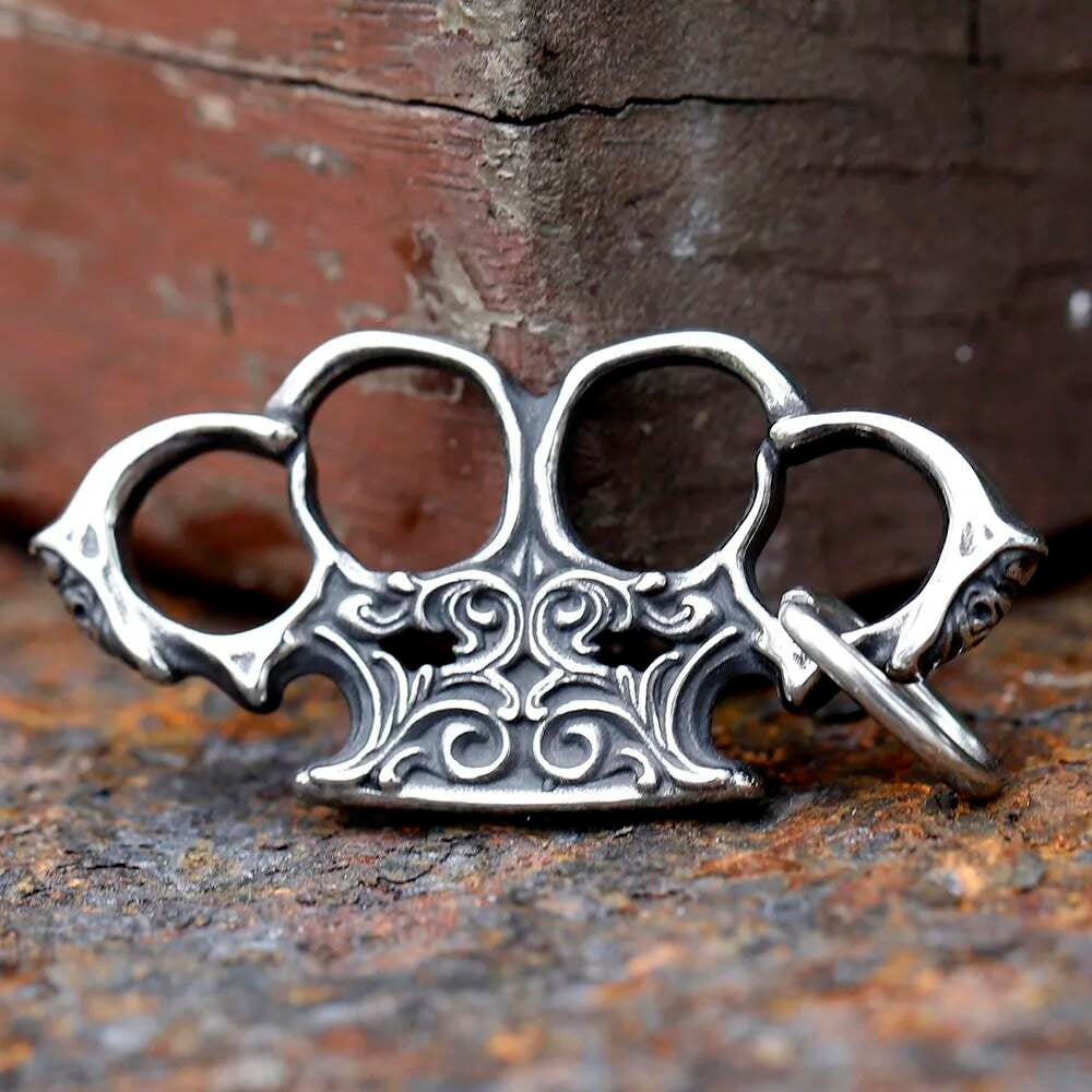 316L Stainless Steel Brass Knuckles Pendant Necklace for Men Punk Hip Hop Streetwear Jewelry Gift