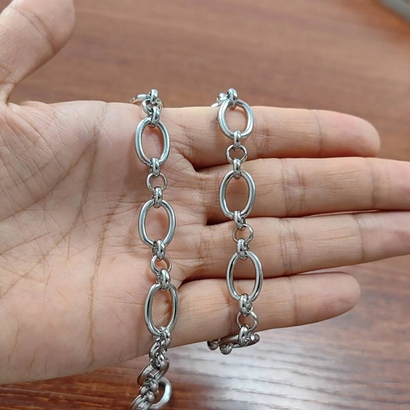 1 piece Women Mens Stainless Steel Handmade Oval Bracelet High Quality Big Chain Necklace Punk Heavy Jewelry Steel-2