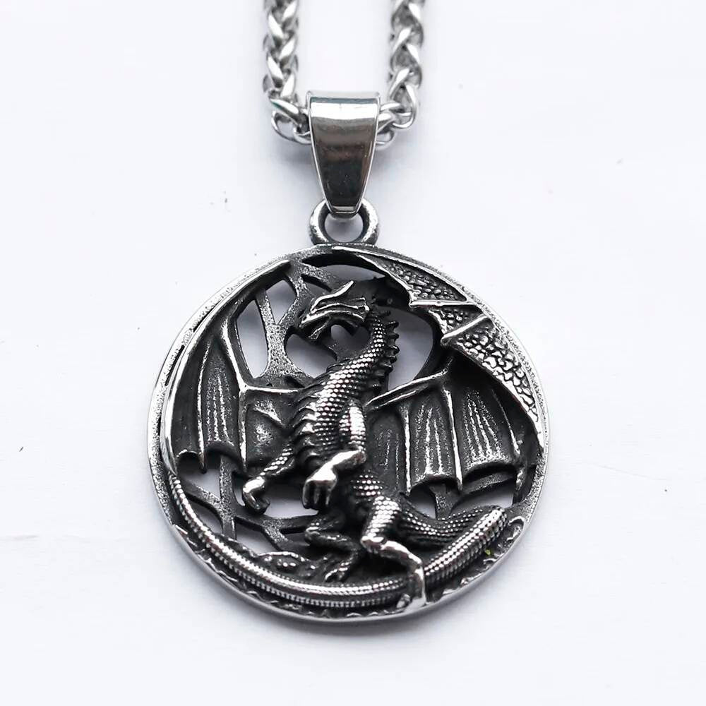 Dragon Pendant Necklace – Stainless Steel Gothic Fantasy Jewelry