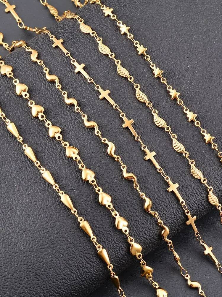 1Pc Length 18cm-100cm Stainless Steel Long Hand-made Chain Necklaces For Women Sier Color Heart Necklace Ladies Jewelry