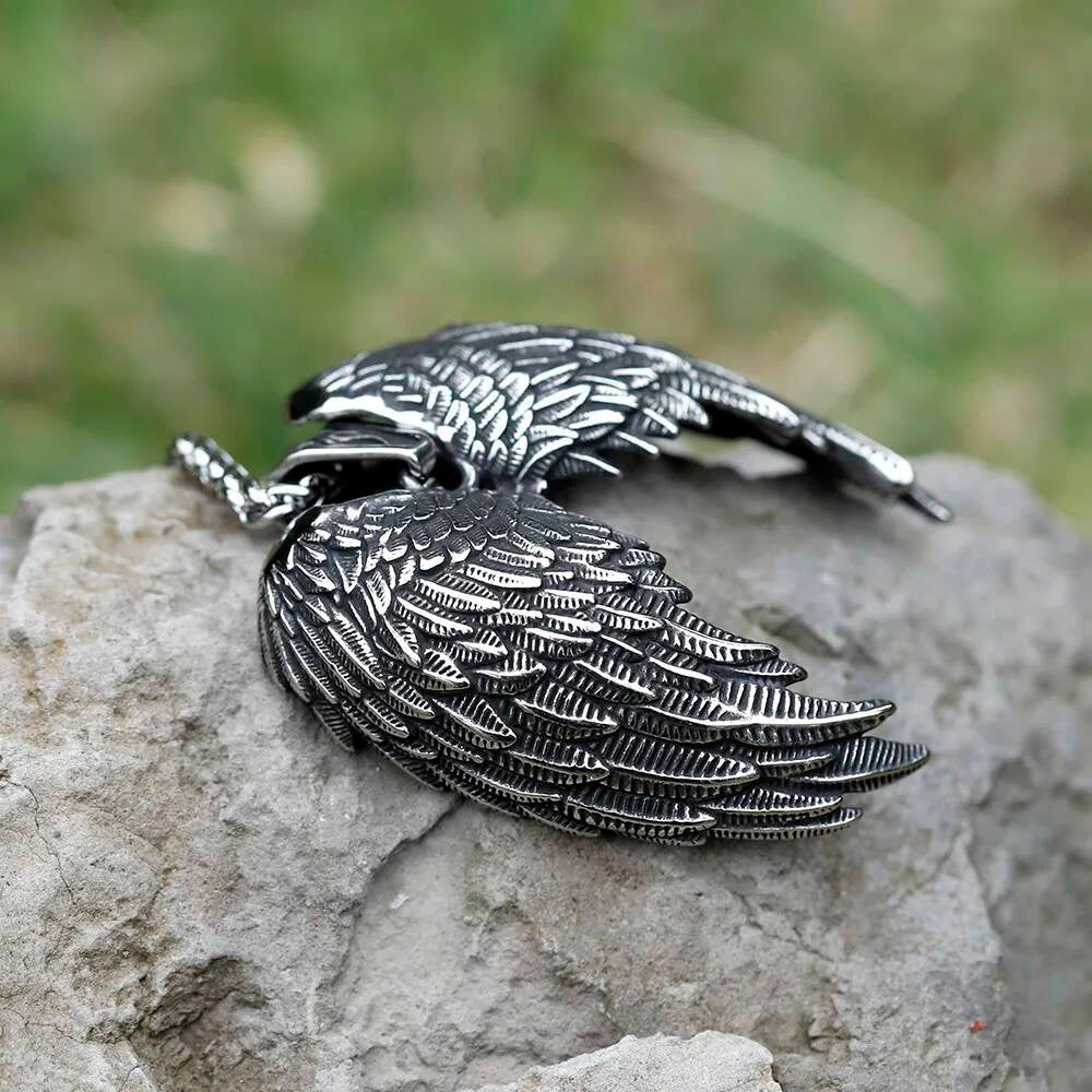 Angel Wings Pendant Necklace, Silver Gothic Jewelry with Detailed Wing Design