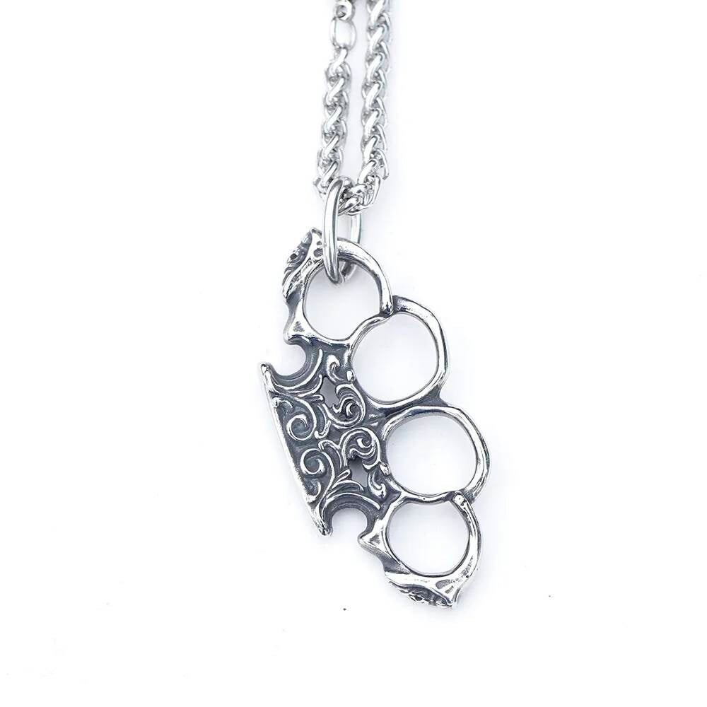 316L Stainless Steel Brass Knuckles Pendant Necklace for Men Punk Hip Hop Streetwear Jewelry Gift