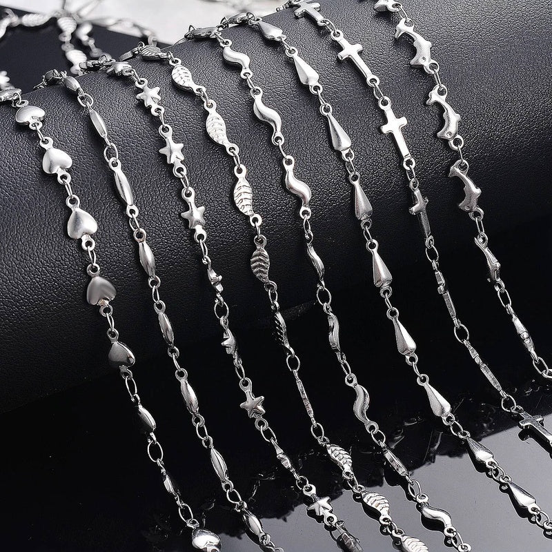 1Pc Length 18cm-100cm Stainless Steel Long Hand-made Chain Necklaces For Women Sier Color Heart Necklace Ladies Jewelry