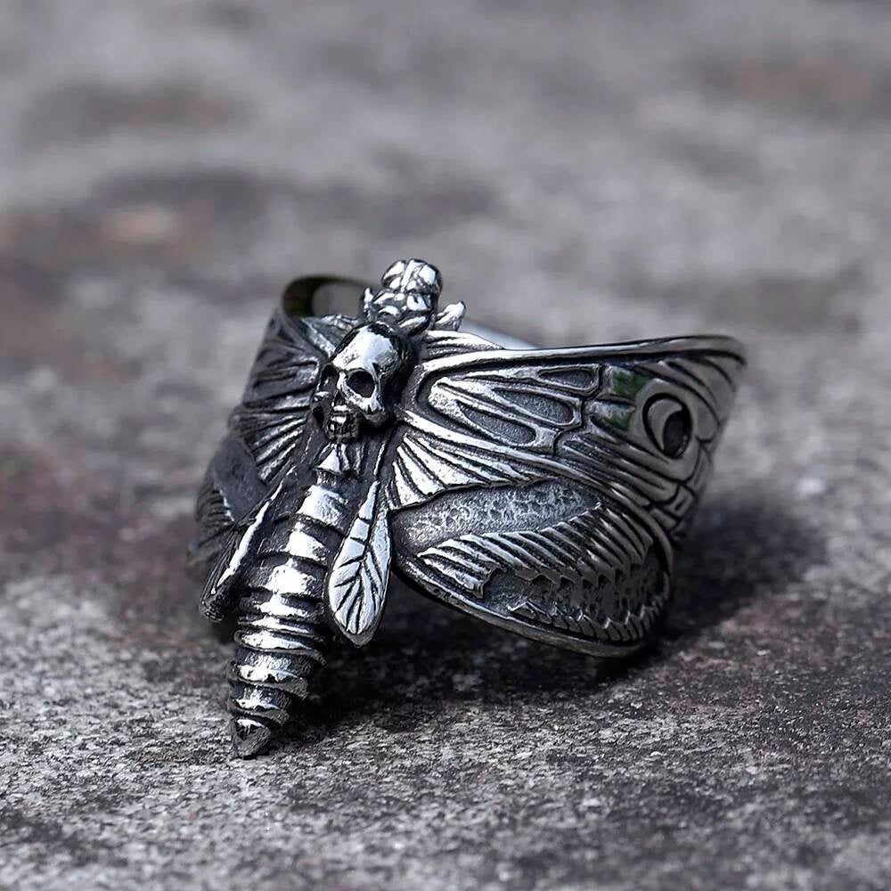 Butterfly Skull Pattern Ring - Gothic Stainless Steel Punk Jewelry As Shown