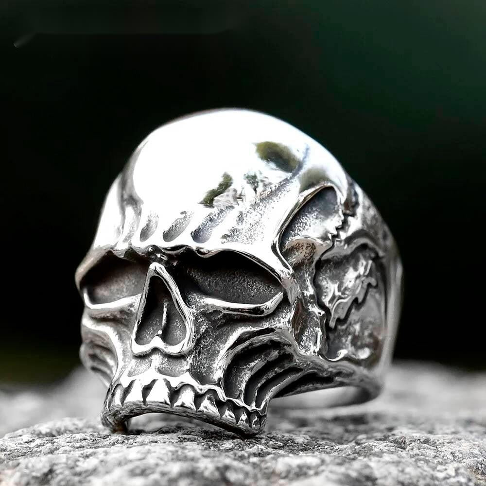 Vintage Gothic Black Skull Ring – 316L Stainless Steel Biker Statement Band