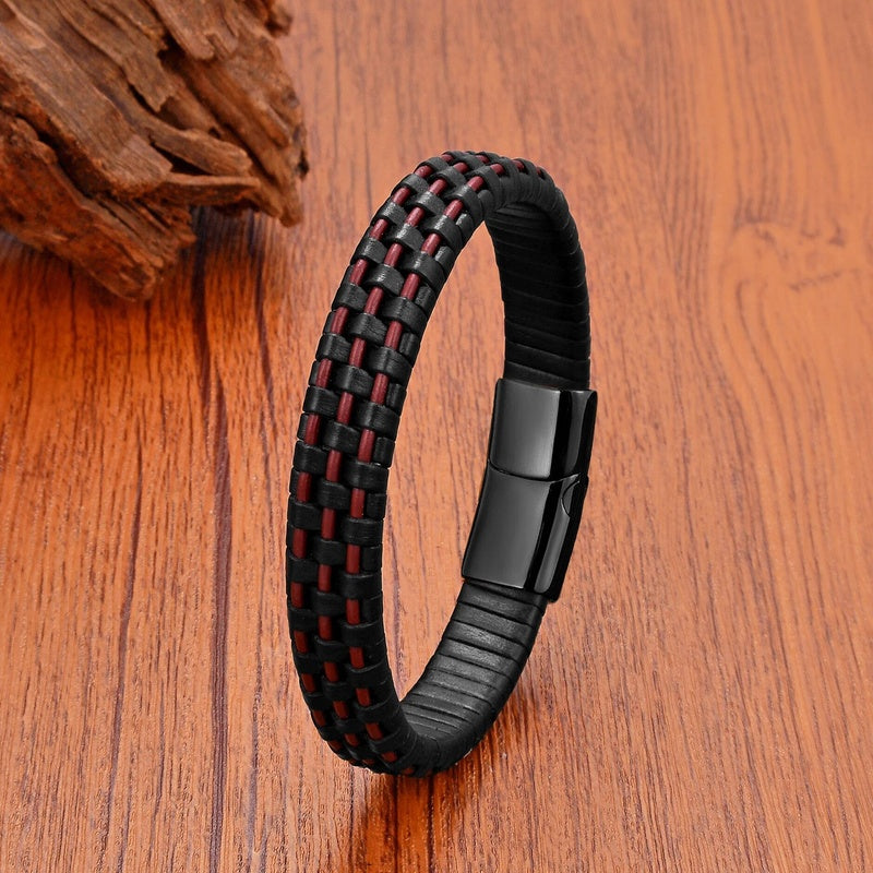 Men's Black and Red Leather Bracelet for Unique Gifts Black-Style B