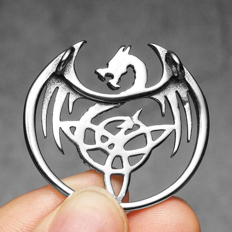 Dragon Trinity Knot Pendant – Celtic Viking Necklace in Stainless Steel