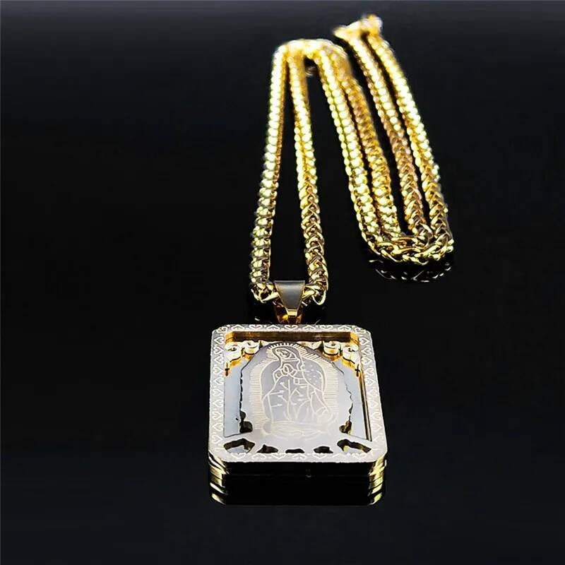 316L Stainless Steel Virgin Mary Medal Protect Necklace Pendant For Men Religion Rosary Jewelry Accessories