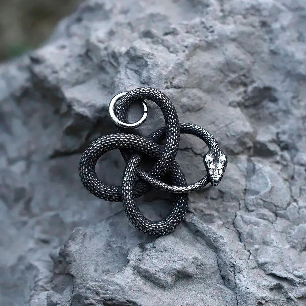 Interwoven Serpents Knot Pendant – Stainless Steel Snake Amulet Necklace