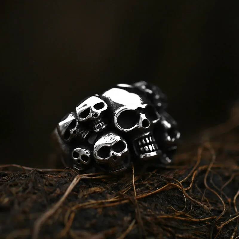 Multi-Skull Biker Ring - Stainless Steel Gothic Punk Statement Jewelry