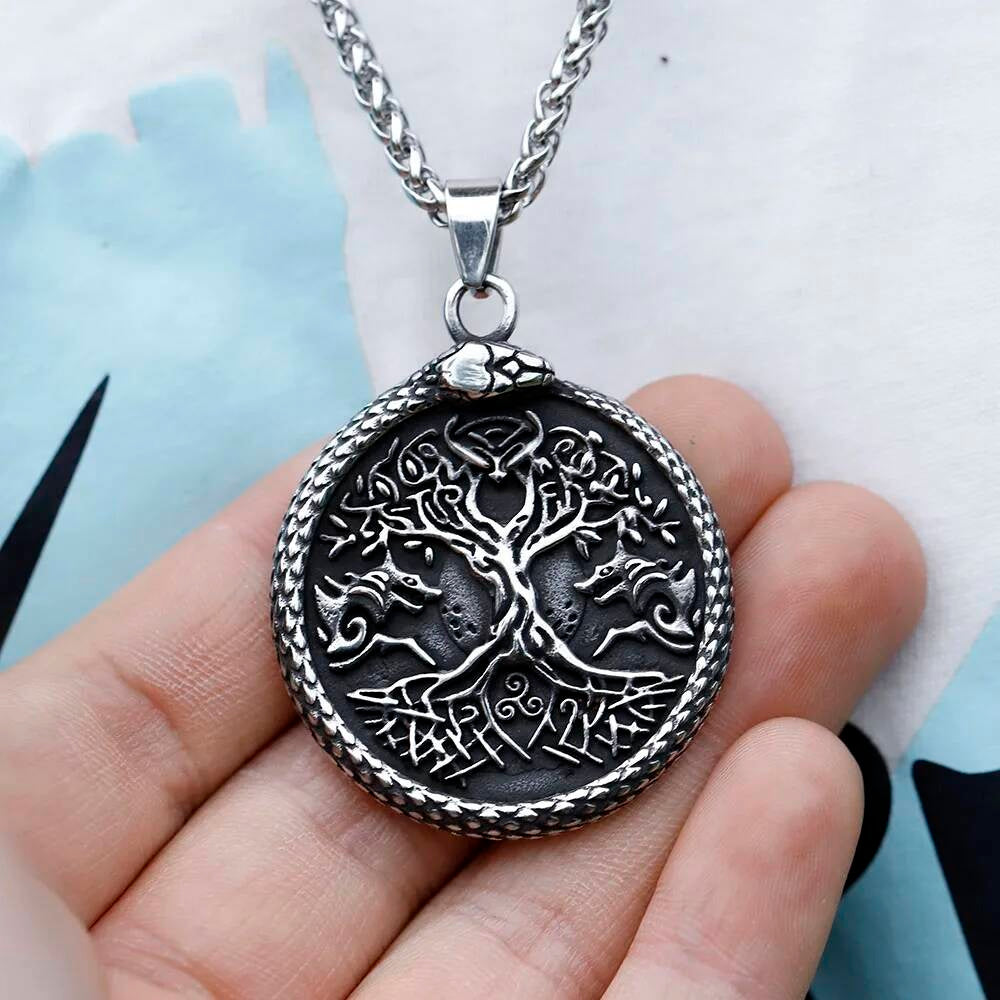 Men's 316L Stainless Steel Runes Snake Necklace Viking Punk Gift