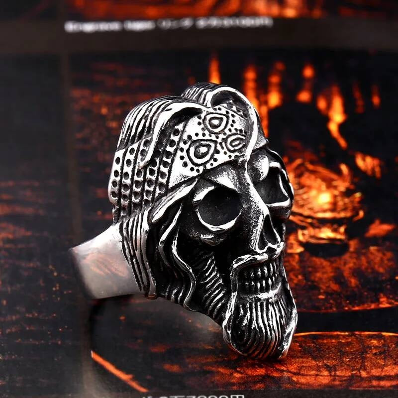 Prophet Skull Ring – 316L Stainless Steel Bearded Turban Statement Band