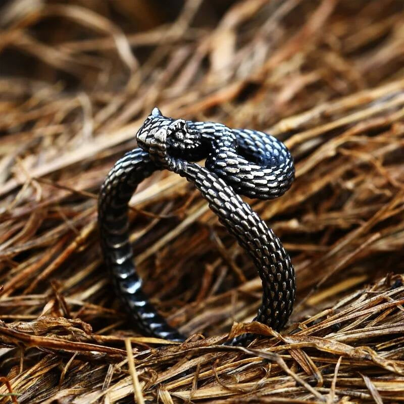 Coiled Snake Ring in Stainless Steel – Gothic Serpent Biker Jewelry