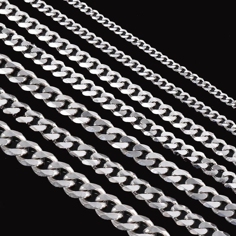 1 piece Size 3.6mm-9mm Men's Stainless Cuban Link Chain Bracelet Necklace Steel Color Male Jewelry