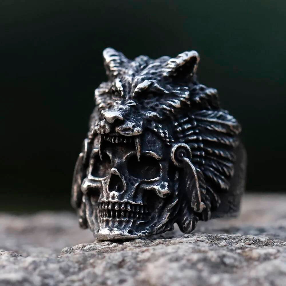 Wolf Skull Ring – 316L Stainless Steel Norse Guardian Statement Band