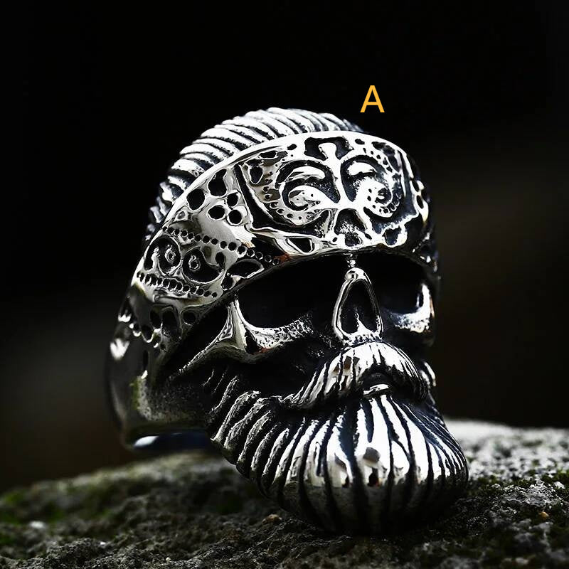 Steampunk Locomotive Skull Ring - Vintage Industrial Men's Gothic Jewelry