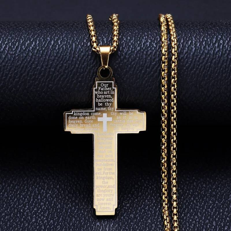 316L Stainless Steel Cross Chain Necklace For Men Religious Jesus Accessory 18K Gold 60cm